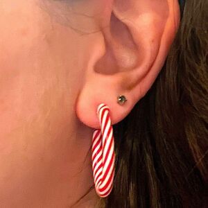 NEW Peppermint Candy Cane Polymer Clay Hoop Earrings